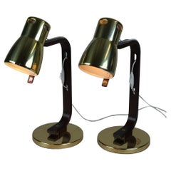 Coppia di lampade da tavolo Hans-Agne Jakobsson in legno e ottone, Svezia, fine XX secolo