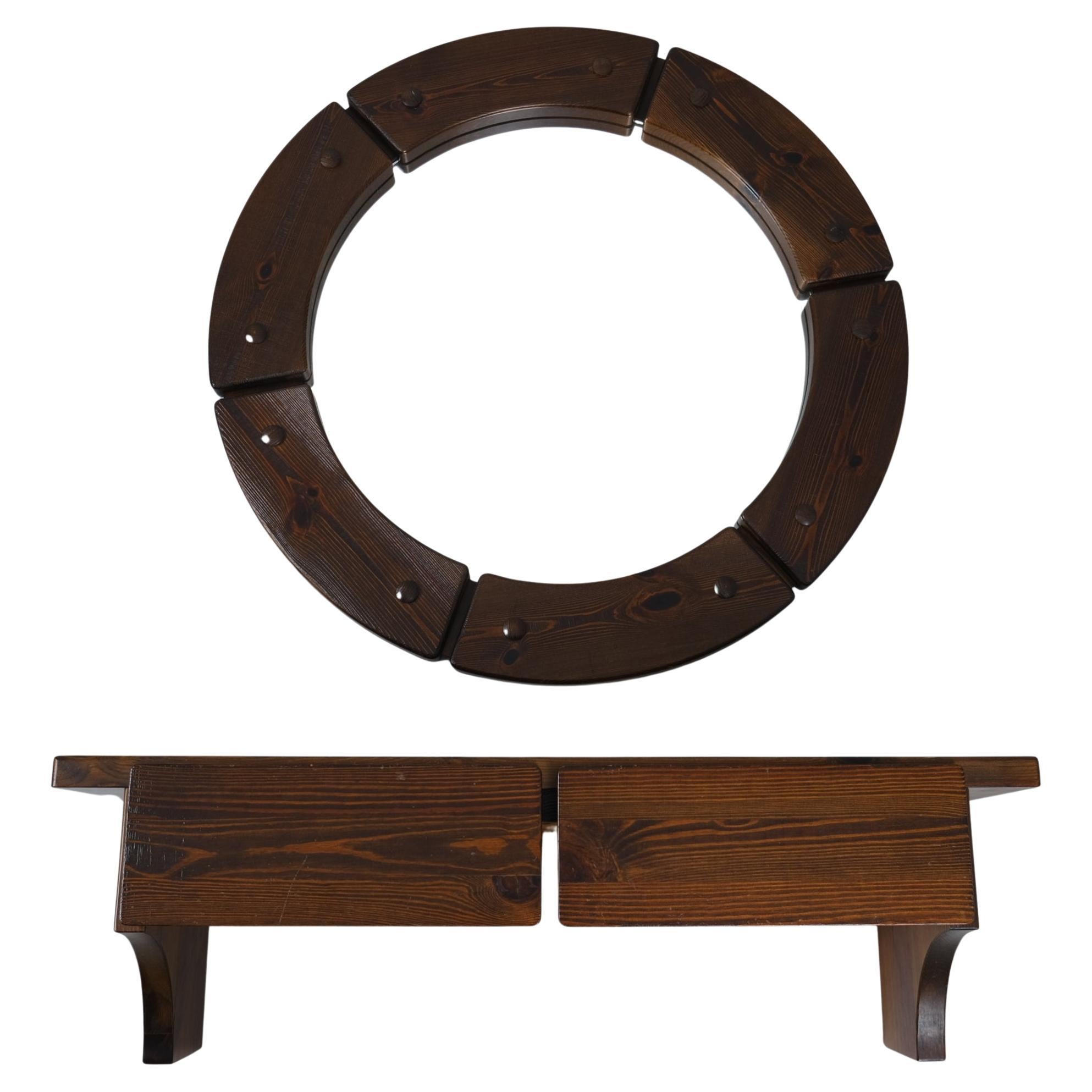 Round Mirror & Console Shelf, Christian Langeström for Fröseke, Sweden 1970s For Sale