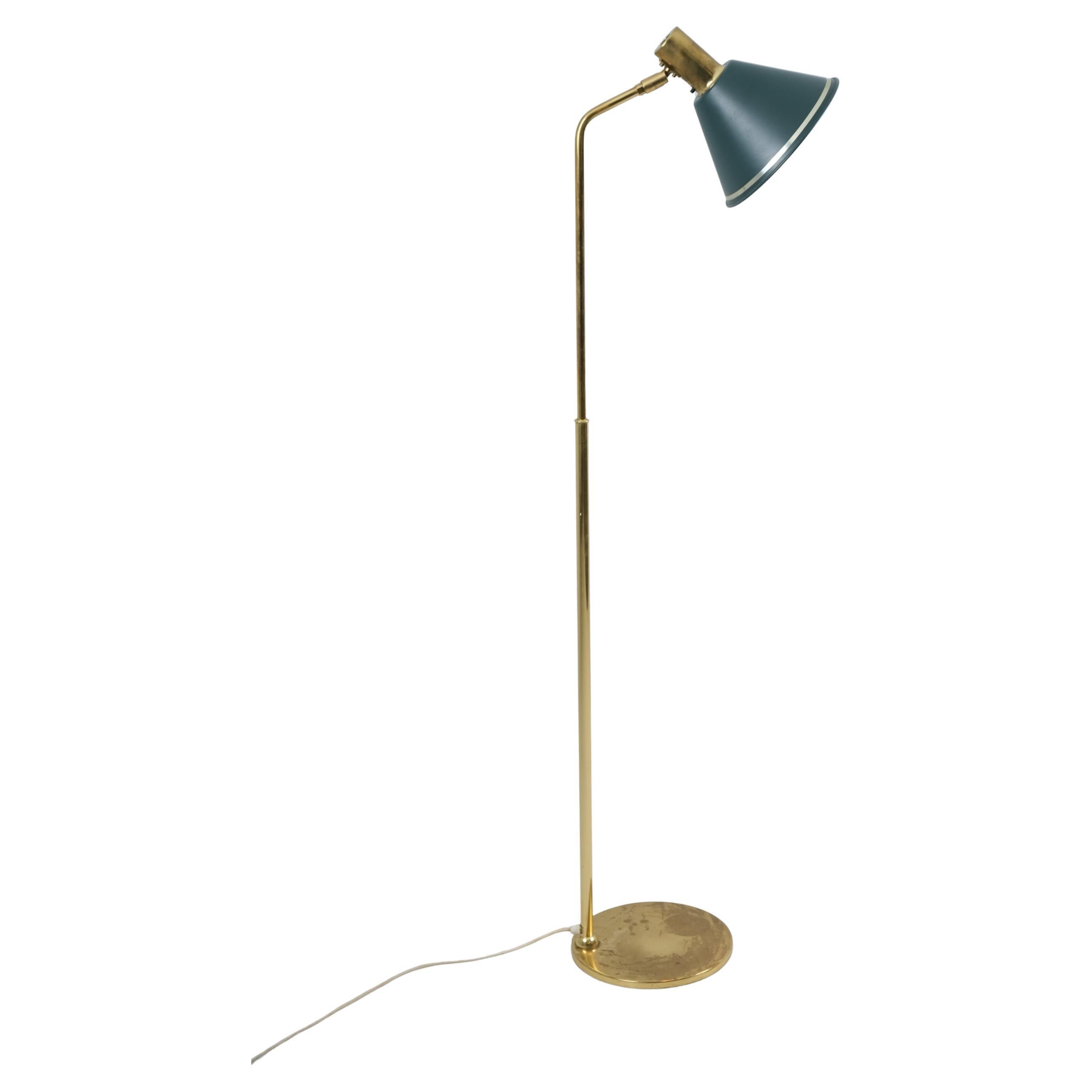 Lampadaire suédois Vintage Mid-Century Modern Öia en laiton et abat-jour vert, 1970