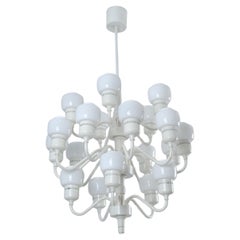 Hans-Agne Jakobsson White & Opaline Chandelier Model T 527-20 for Markaryd 1960s