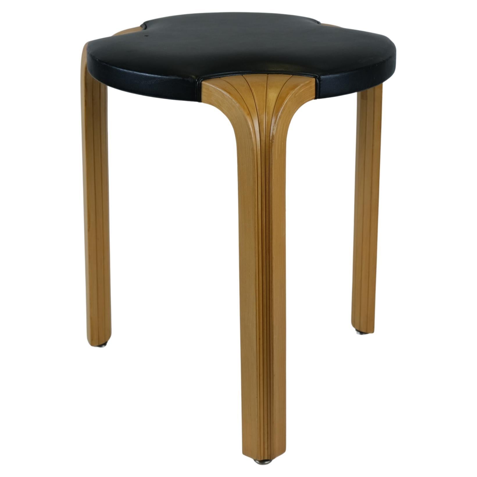 Alvar Aalto Hocker X600 aus Birke und schwarzem Original-Leder, Artek, 1960er Jahre