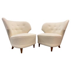 Pair Of Carl-Johan Boman Armchairs Upholstered in White Fabric, Boman Oy 1950s