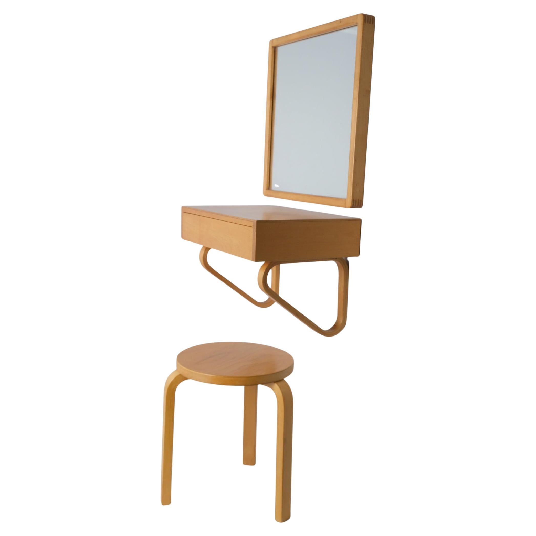 Alvar Aalto Entryway Console Mirror and Stool Set, 1950s for Artek