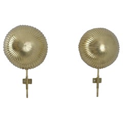 Paavo Tynell Pair of Large Seashell Wall Scones in Full Brass, Taito 1950s