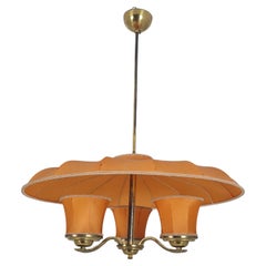 Mid-Century Itsu-Deckenleuchte Modell ER 62/3 aus Messing und Stoff, Finnland 1950er Jahre