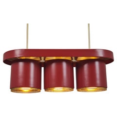 Alvar Aalto 'Triplets' Pendant Model A 203 In Brass & Red, Valaistustyö 1950s