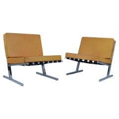 Esko Pajamies & Toivo Korhonen, Pair of Lounge Chairs in Leather and Steel 1960s