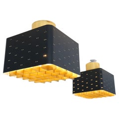 Paire de plafonniers Paavo Tynell Starry Sky 9068 en noir et laiton, Idman années 1960