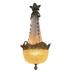 Empire Style Crystal Chandelier, Laurel Wreath, Flame & Arrows, late 1800s
