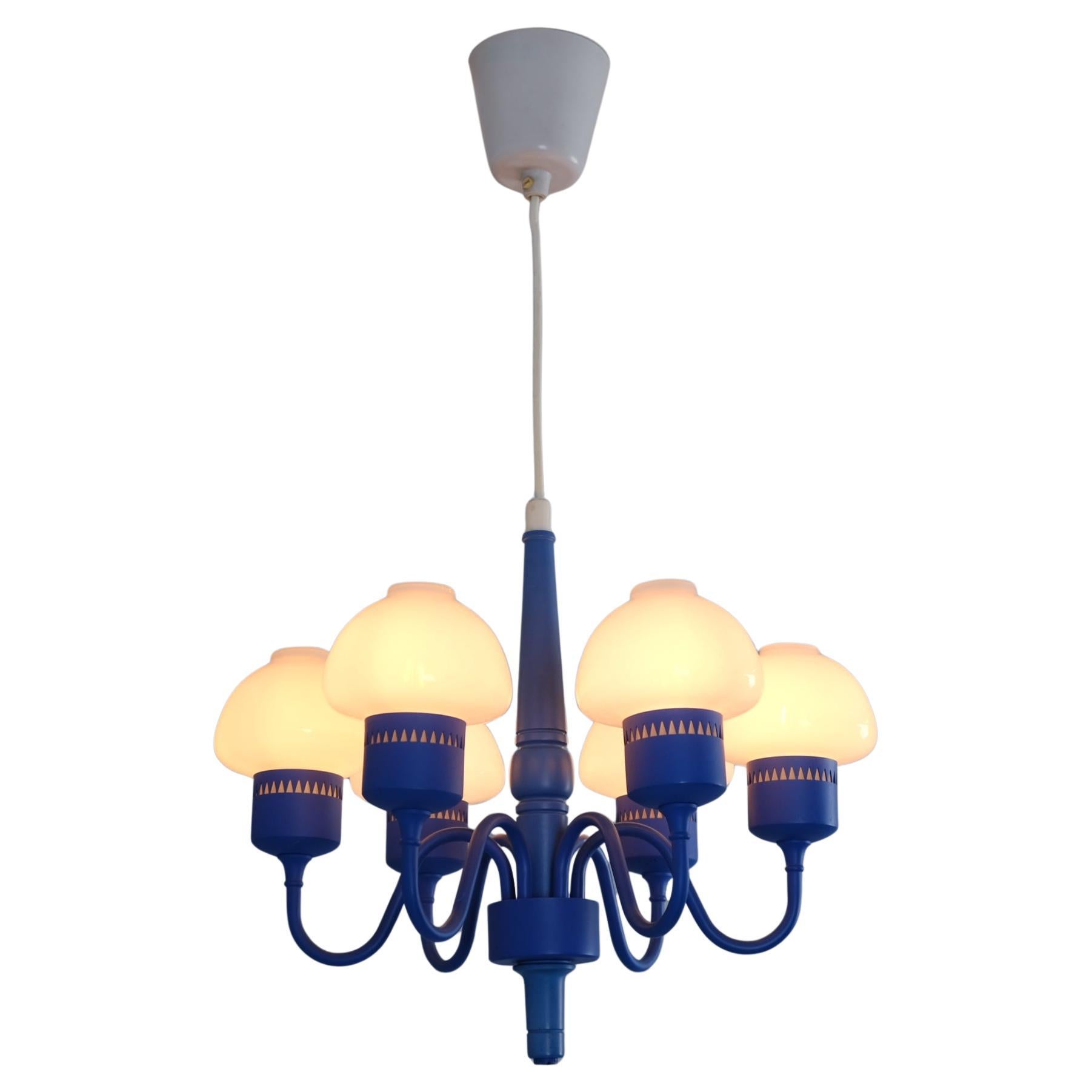Lampadario Hans-Agne Jakobsson blu e opalino Model T 526 per Markaryd 1960s