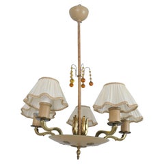 Empire Style Paavo Tynell Pendant 1374, Brass, Metal & Amber Glass, Taito 1940s