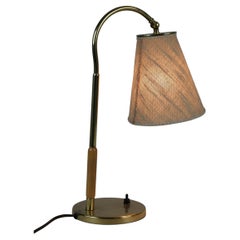 Lampe de bureau réglable Paavo Tynell 9201 en laiton, bouleau et lin, Taito, années 1940
