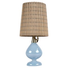 Orientalische Tischlampe aus blauem Glas und Rattan K11-18, Maria Lindeman, Idman 1950er Jahre