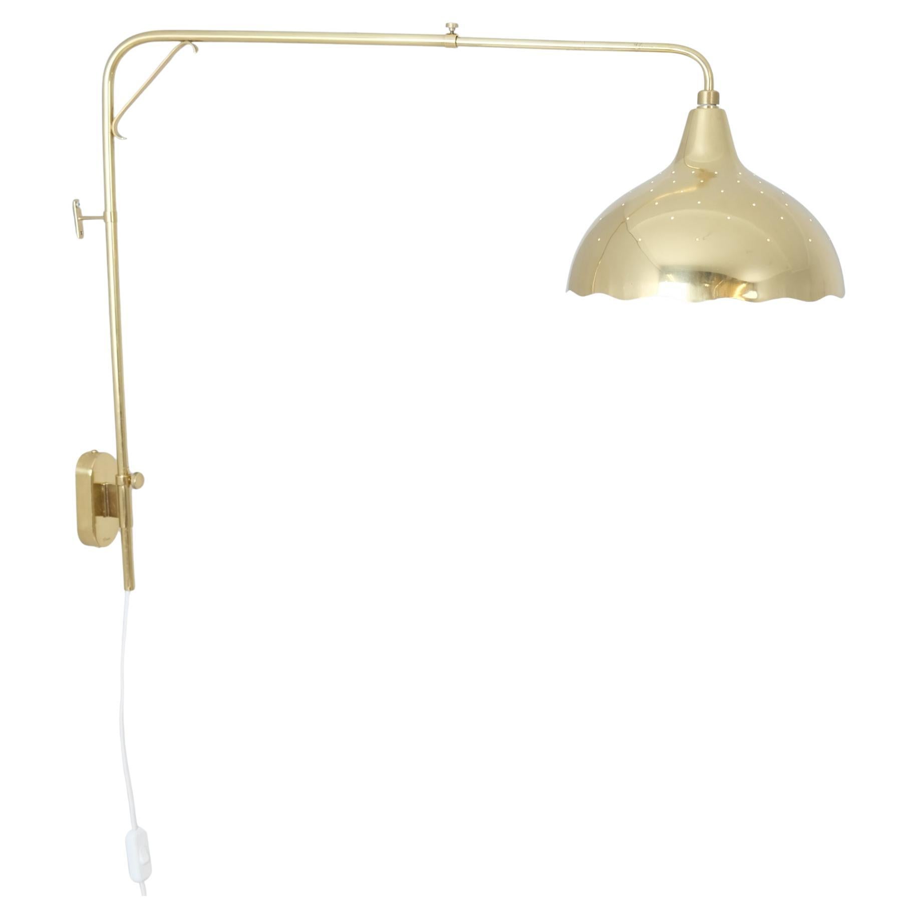 Telescopic Gunnel Nyman Wall Lamp Model 71026, Perforated Brass, Idman, 1950