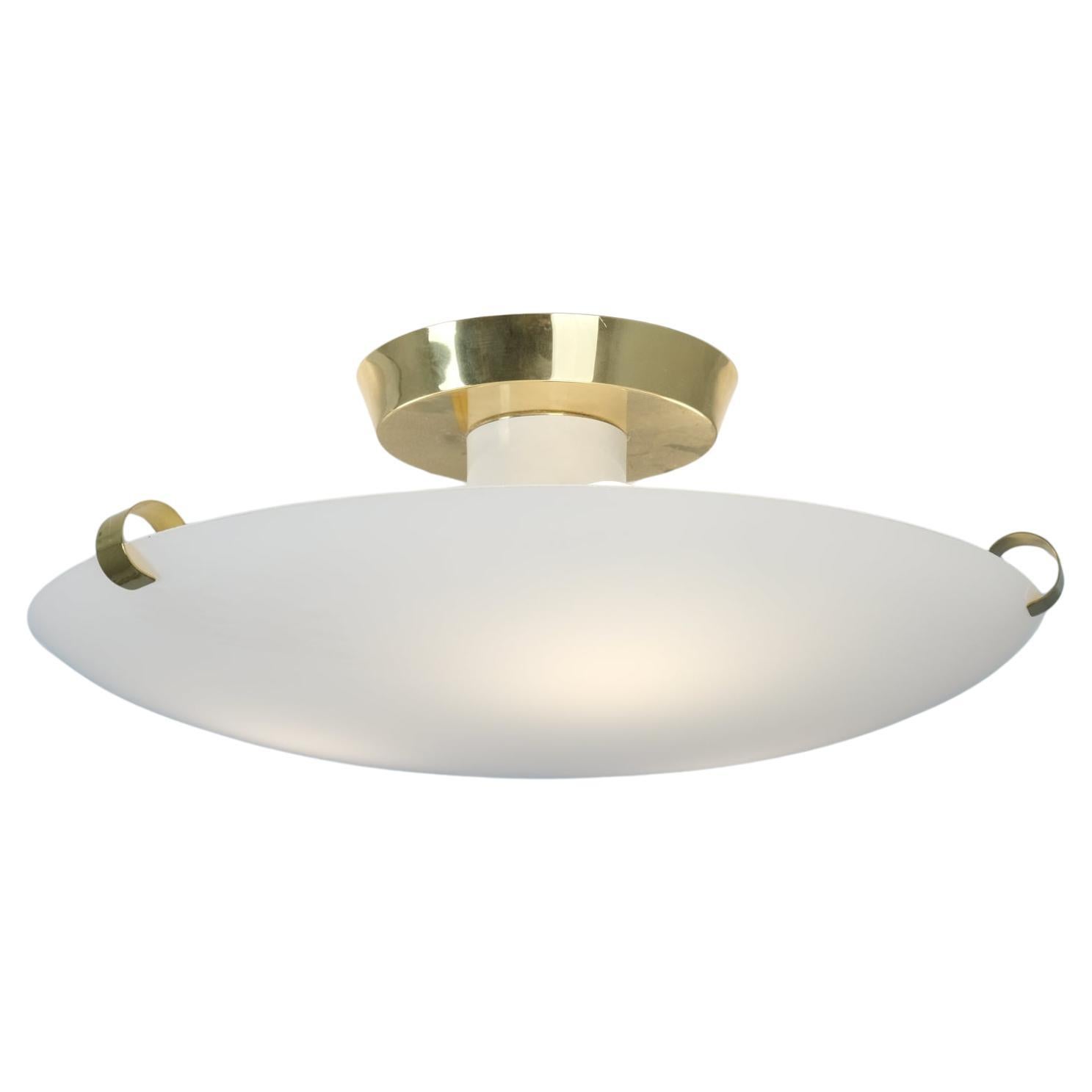 Mid-Century Modern Flush Mount Model 27103, Brass & Opaline Glass, Valinte 1960s