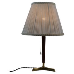 Mid-Century Modern Valinte-Tischlampe, Teakholz, Messing und Seidenschirm, Finnland 1960er Jahre