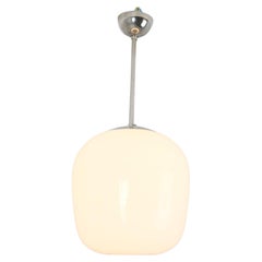 Large Gunnel Nyman Pendant 81003, Nickled Brass & White Opal Glass, Idman 1950s