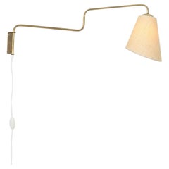Schwenkbare Vintage-Wandleuchte im finnischen Design aus Messing und Leinen, Valinte 1950er Jahre