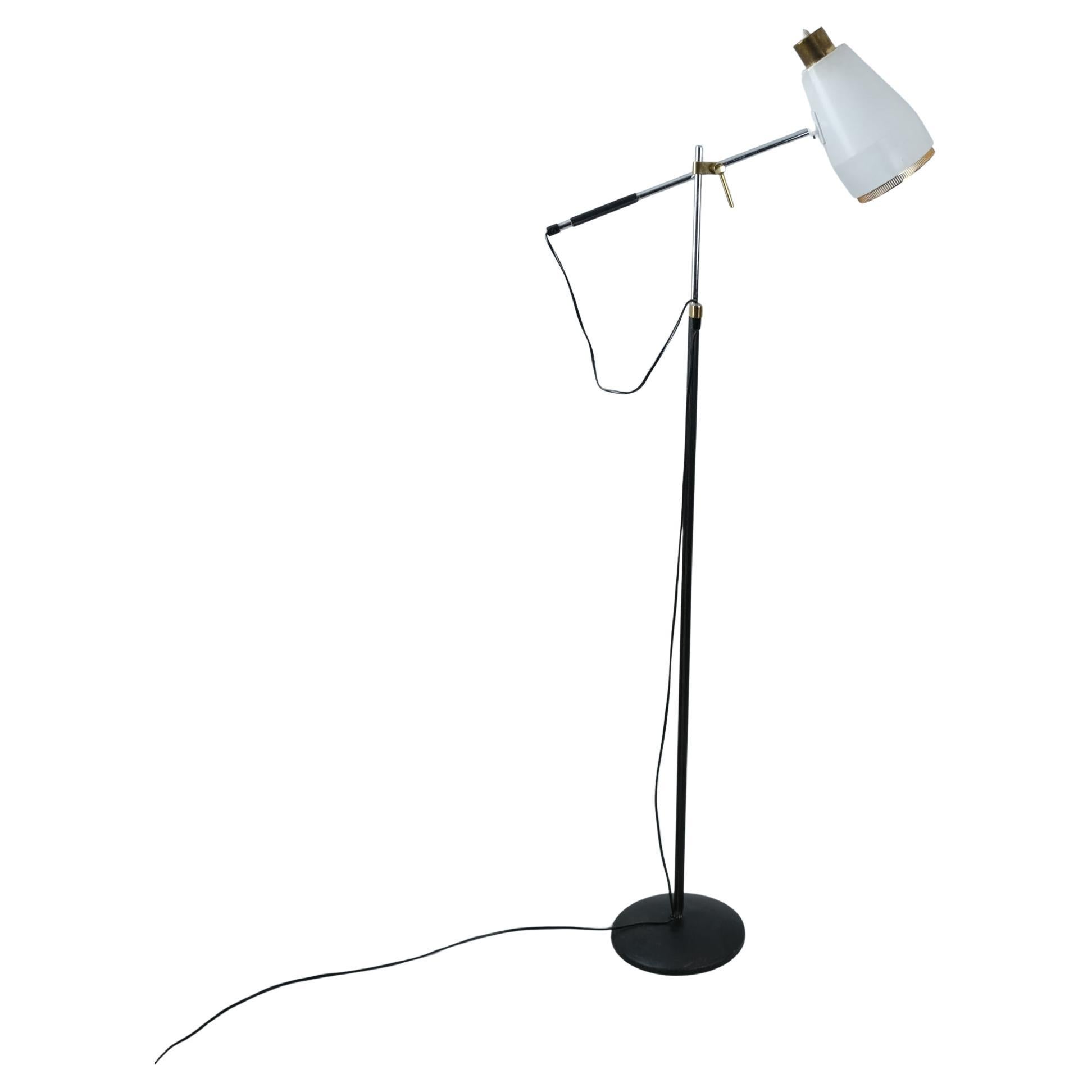 Lampadaire H801 de Viljo Hirvonen en cuir, laiton et métal, Valaistustyö, années 1950
