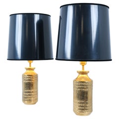 Pair of Bitossi Table Lamps in Gold Ceramic, Brass and Black, Stockmann 1960s