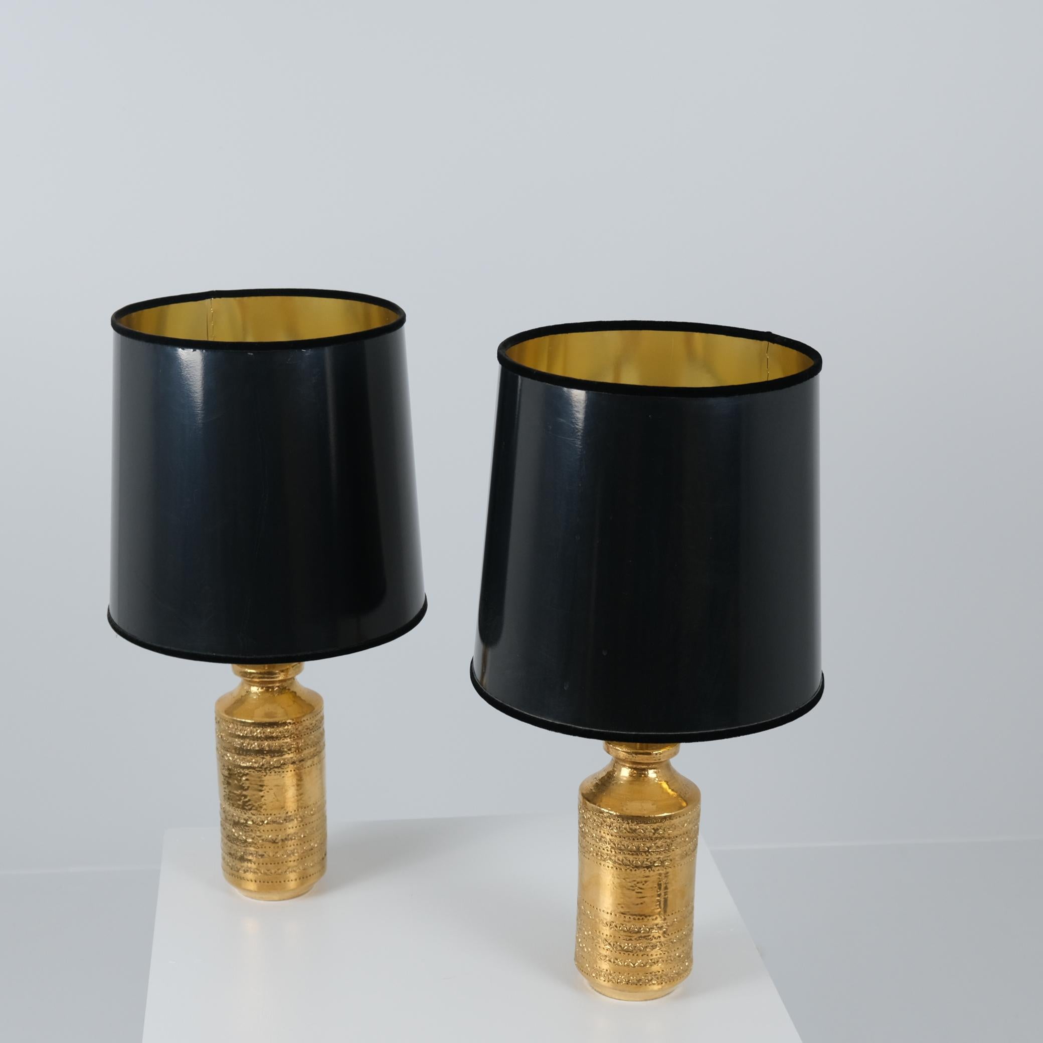 Paire de lampes de table Bitossi en céramique dorée, laiton et noir, Bitossi 1960s en vente 4