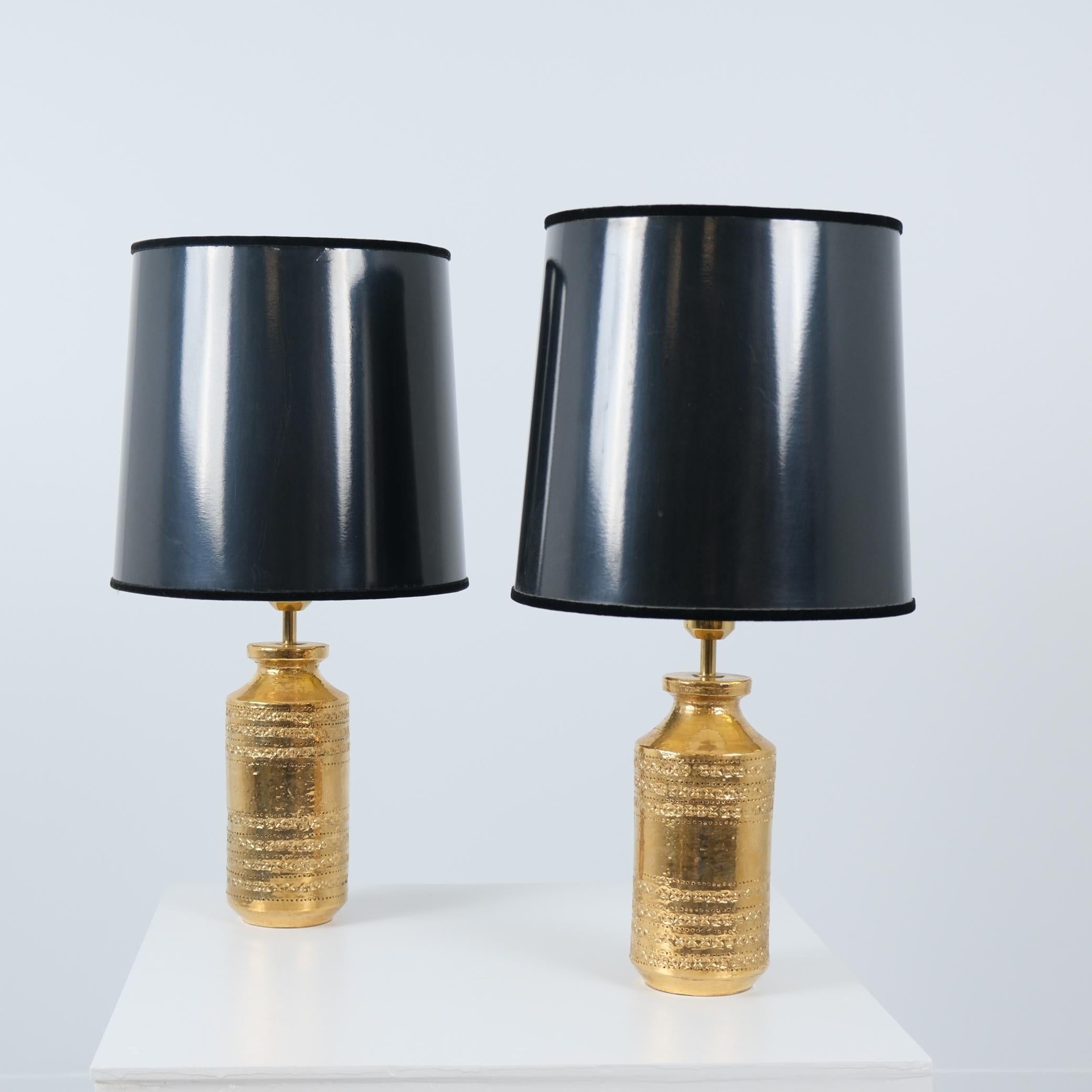 Paire de lampes de table Bitossi en céramique dorée, laiton et noir, Bitossi 1960s en vente 3