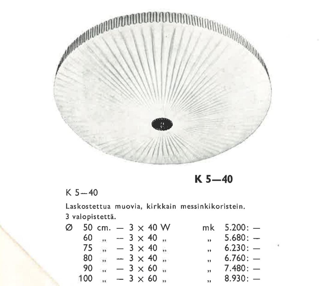 Plafoniera moderna di metà secolo, modello K5-40, Idman 1950s in vendita 5