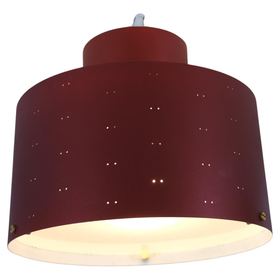 Paavo Tynell Round Starry Sky Ceiling Lamp 9069, Burgundy Red, Idman 1950s For Sale