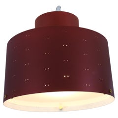Paavo Tynell Round Starry Sky Ceiling Lamp 9069, Burgundy Red, Idman 1950s