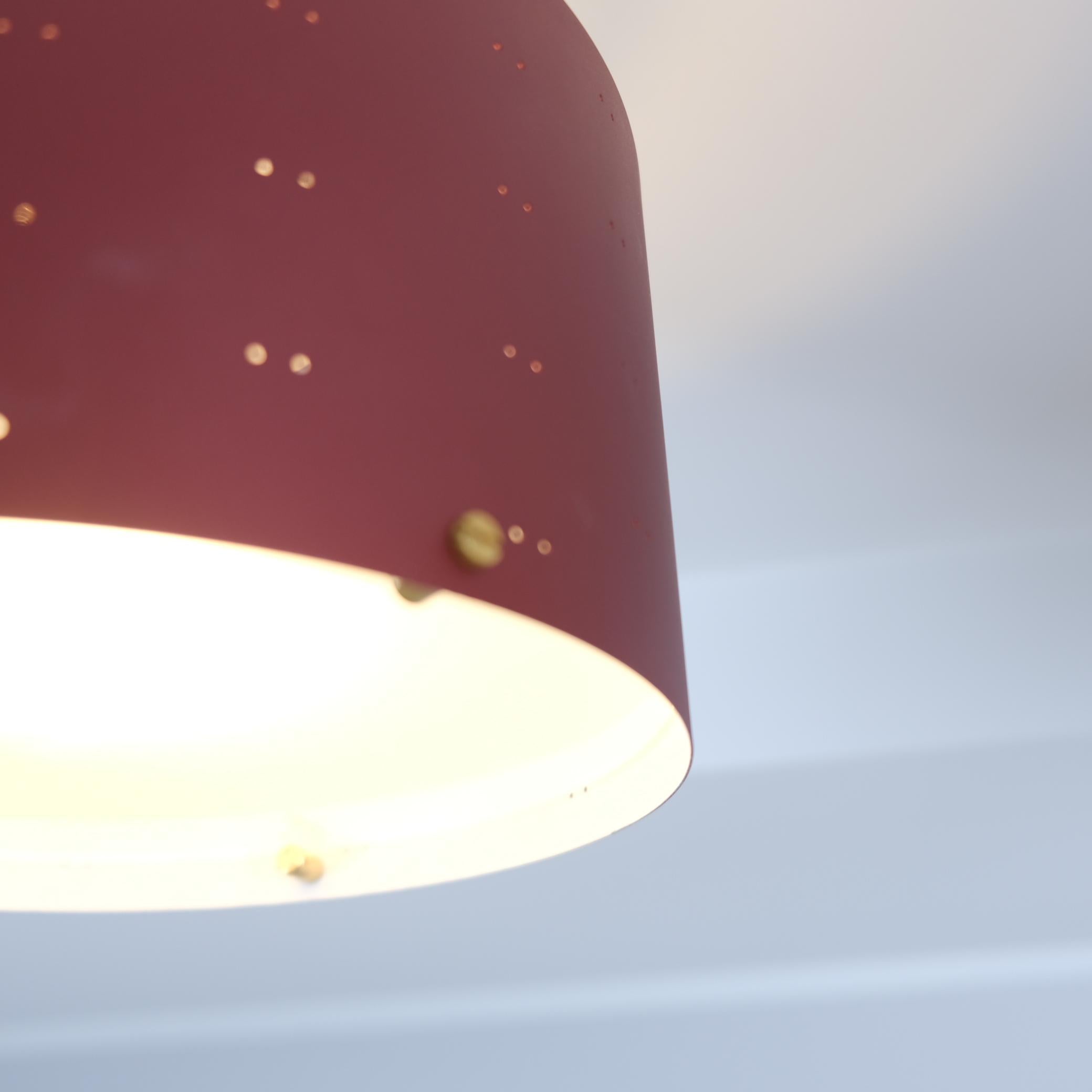 Paavo Tynell Round Starry Sky Ceiling Lamp 9069, Burgundy Red, Idman 1950s In Good Condition For Sale In Helsinki, FI