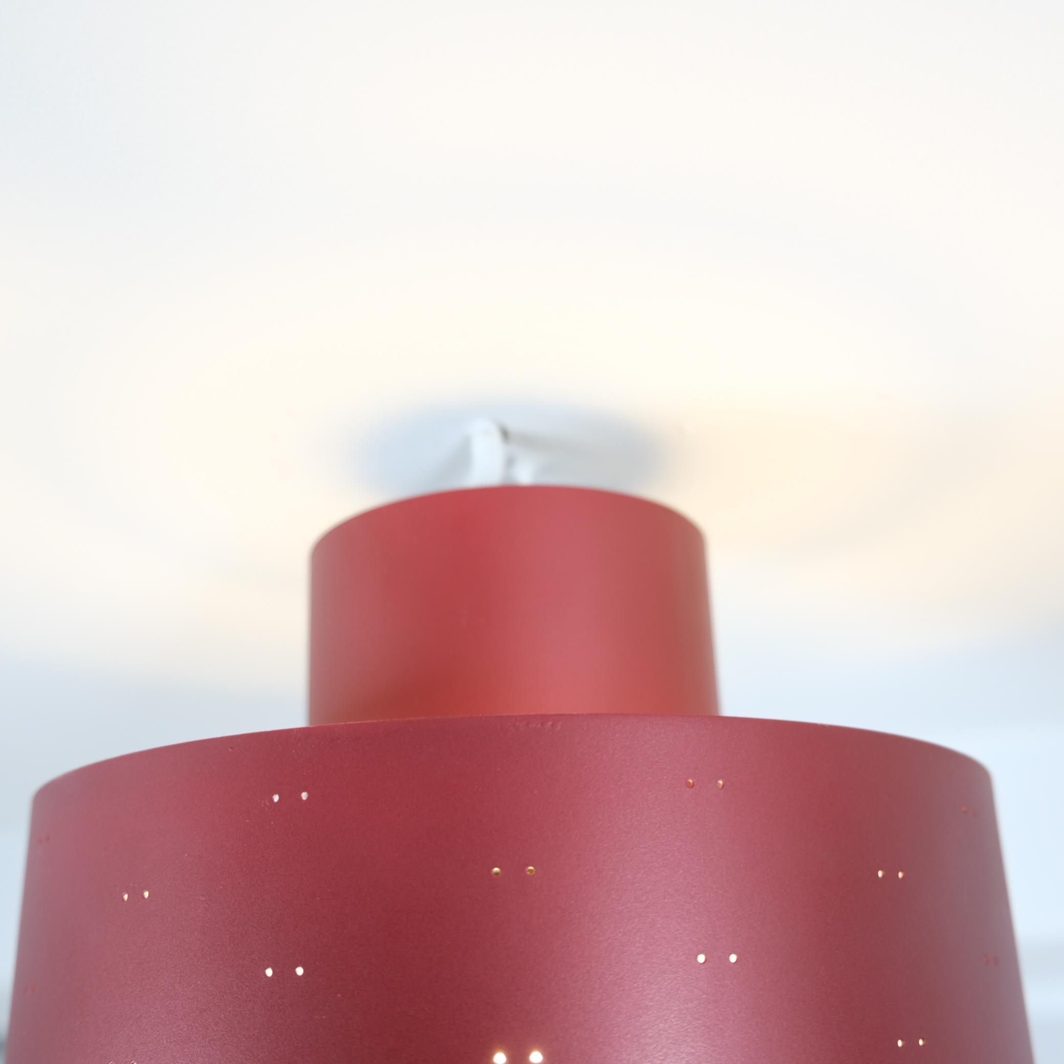 Finnish Paavo Tynell Round Starry Sky Ceiling Lamp 9069, Burgundy Red, Idman 1950s For Sale