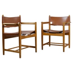Fauteuils Borgensen 3238 "Chaise de chasse" en Oak Oak et cuir, Fredericia années 1960