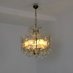 Classic Paavo Tynell Crystal & Brass Chandelier Model 1487, Taito, 1940s
