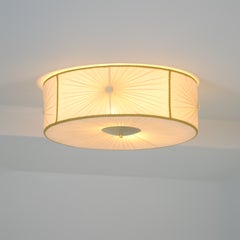 Lámpara de techo redonda de estilo vintage en latón con pantalla de seda plisada, Sievä, años 80