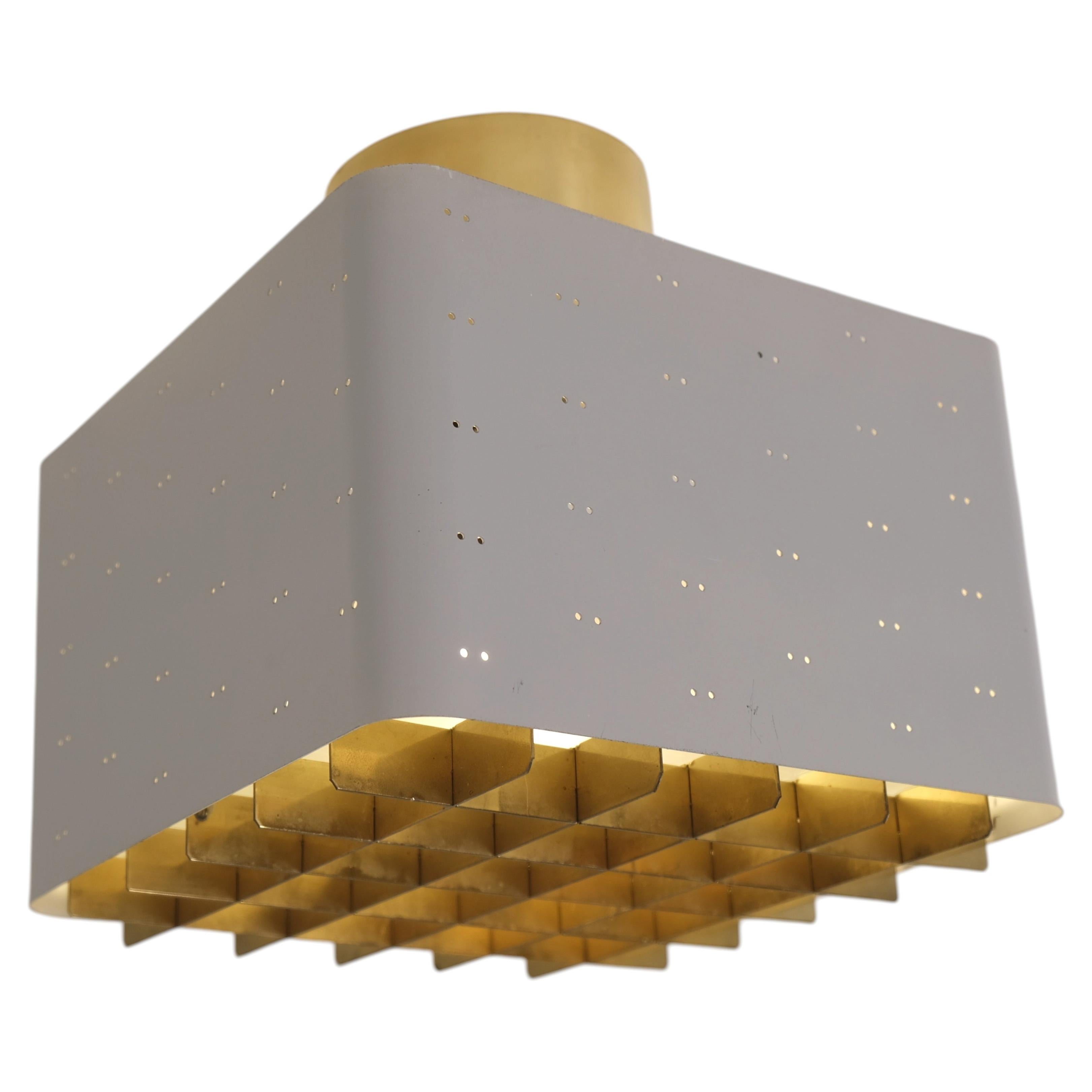 Paavo Tynell Starry Sky Ceiling Lamp 9068 in Putty White & Brass, Idman 1950s For Sale