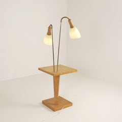 Art Deco Floor Lamp with Side Table in Curly / Silver Birch, Finland 1930s-40s