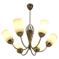 Lampadario in ottone e vetro in stile Mid-Century Modern, modello ER 92/6, Itsu, Finlandia, anni '50