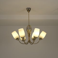 Lampadario in ottone e vetro in stile Mid-Century Modern, modello ER 92/6, Itsu, Finlandia, anni '50
