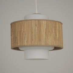 Lampada da soffitto Paavo Tynell in canna, vetro e ottone, modello K3-58/0, Idman, anni '50