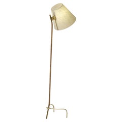 Lampadaire de commande Paavo Tynell 9617, lin, laiton et rotin Taito, années 1950