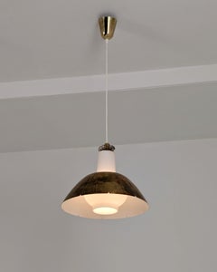 Paavo Tynell Brass & Opal Glass Ceiling Pendant Model K2-20, Idman 1950s