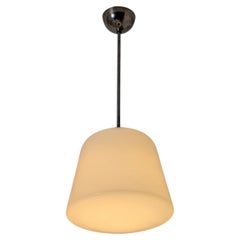Industrial Style Pendant in Nickled Brass & White Opal Glass, Melva 1950s