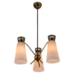 Mid-Century Modern Itsu Chandelier Model ER 106, Brass & Opaline, Finland 1950s
