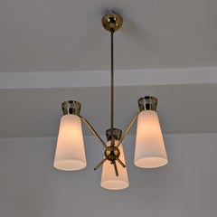Mid-Century Modern Itsu Chandelier Model ER 106, Brass & Opaline, Finland 1950s