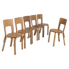 Set of Six Alvar Aalto Model 66 Chairs in Birch, Artek 1950s
