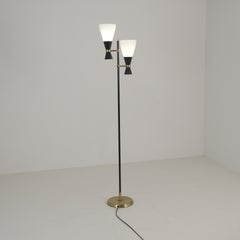 Mid-Century Modern Floor Lamp K10-2, Brass & Black, Maria Lindeman, Idman 1950s