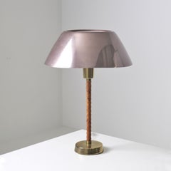 Lisa Johansson-Pape Ihanne Table Lamp, Aubergine, Brass & Leather, Finland 1990s