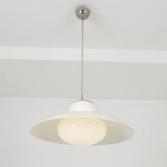 Gunilla Jung Pendant Mod. 1005, Opaline Glass, Nickled Brass & White, Orno 1940s