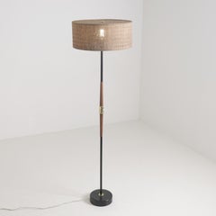 Mid-Century Modern Preluce / Precenta Floor Lamp in Teak, Black, & Rattan, 1960s
