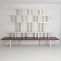 Estantería modular «Välipala» de Carl-Gustaf Hiort af Ornäs, en blanco y teca, HMN, década de 1960